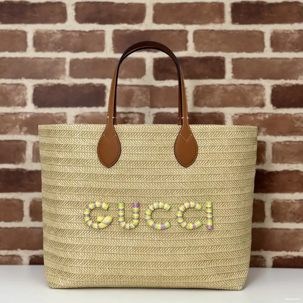 Hyper Peter MEDIUM STRAW-EFFECT TOTE GUCCI 0705
